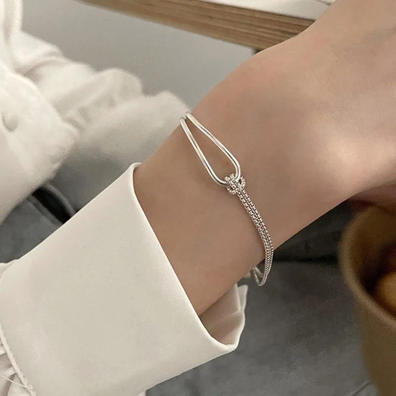Luxury 925 Silver Double Layer Chain knotted Bracelet for Woman Minimalist Geometric Collage Bracelet Women's Jewelry