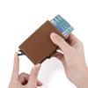 Vintage 2025 Men's Double-Layer Crazy Horse Leather Card Holder with Push-Button Pop-Up and Aluminum Clip