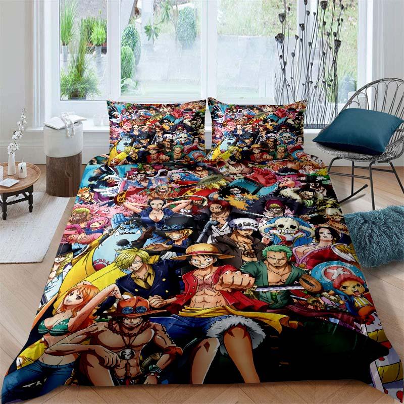 

A Set of ONE PIECE Themed Bedding, 3D Digitally Printed, All-season Polyester Duvet Cover and 2 Pillowcases. 135x200cm