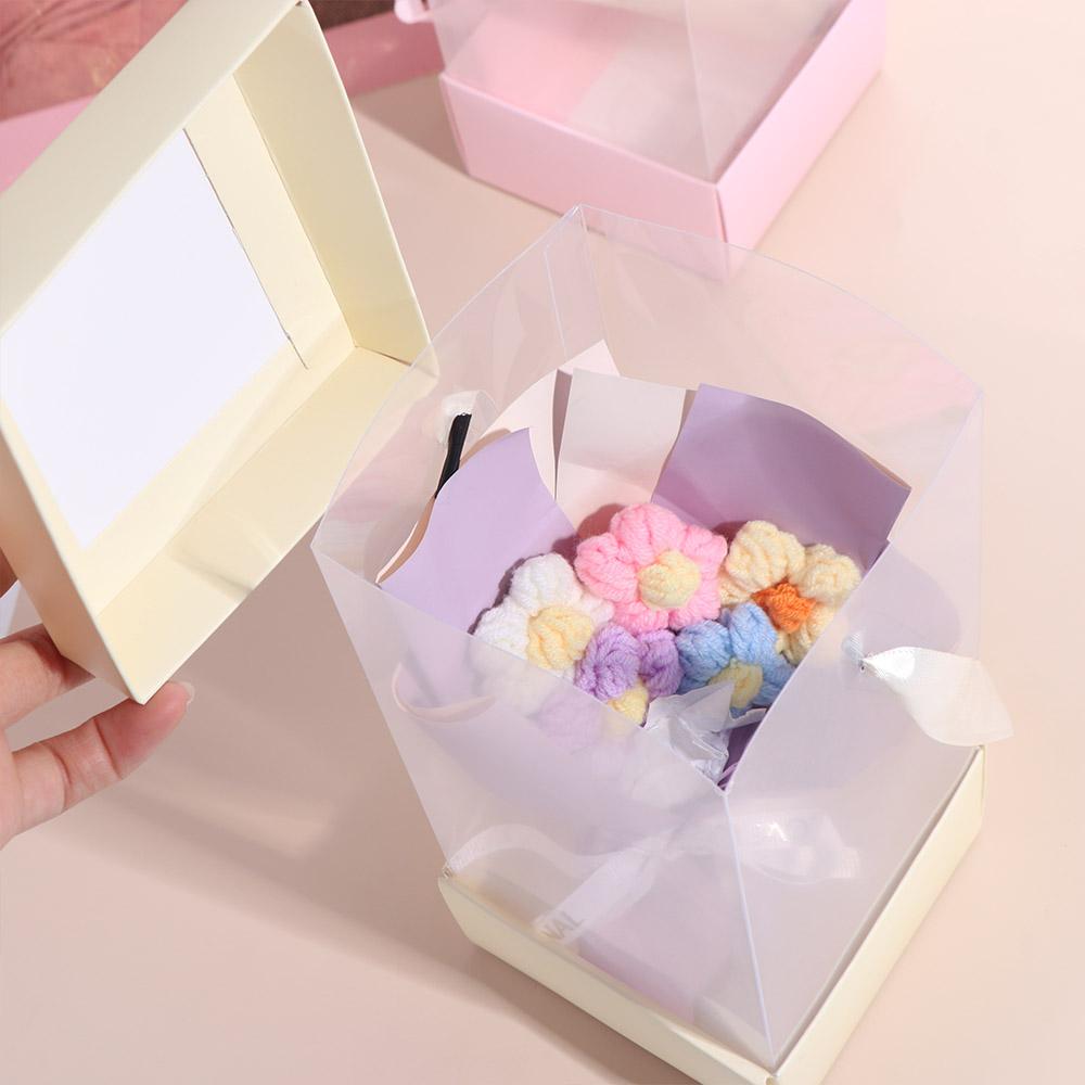 5PCS Transparent Handheld Flower Box Handbag Paper Box Bouquet Wrapping Bag Packing Material Portable Flower Bag Valentine Day