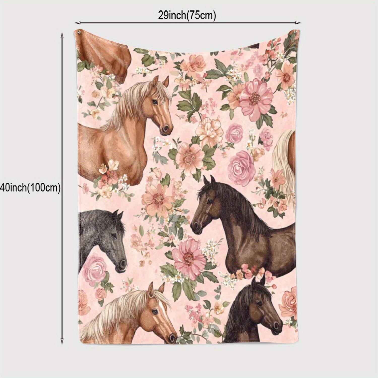 [Cozy Flannel Blanket] Floral Horse Print Cozy Flannel Throw Blanket | Perfect Gift for Girls, Granddaughters & Daughters - Vers 130x150cm