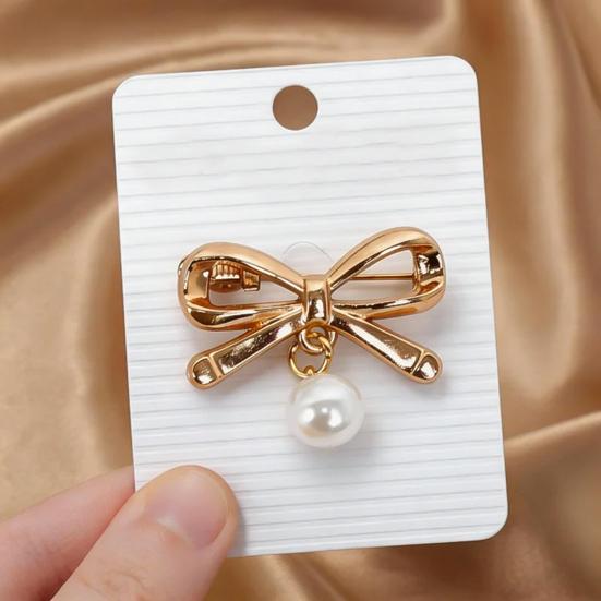 Brooch Pin Pin, Bow Shape Alloy Lapel with Imitation Pearl, Everyday Wear Electroplating Anti-Oxidation Badge for Coats Shirts Bags Daily Accessories