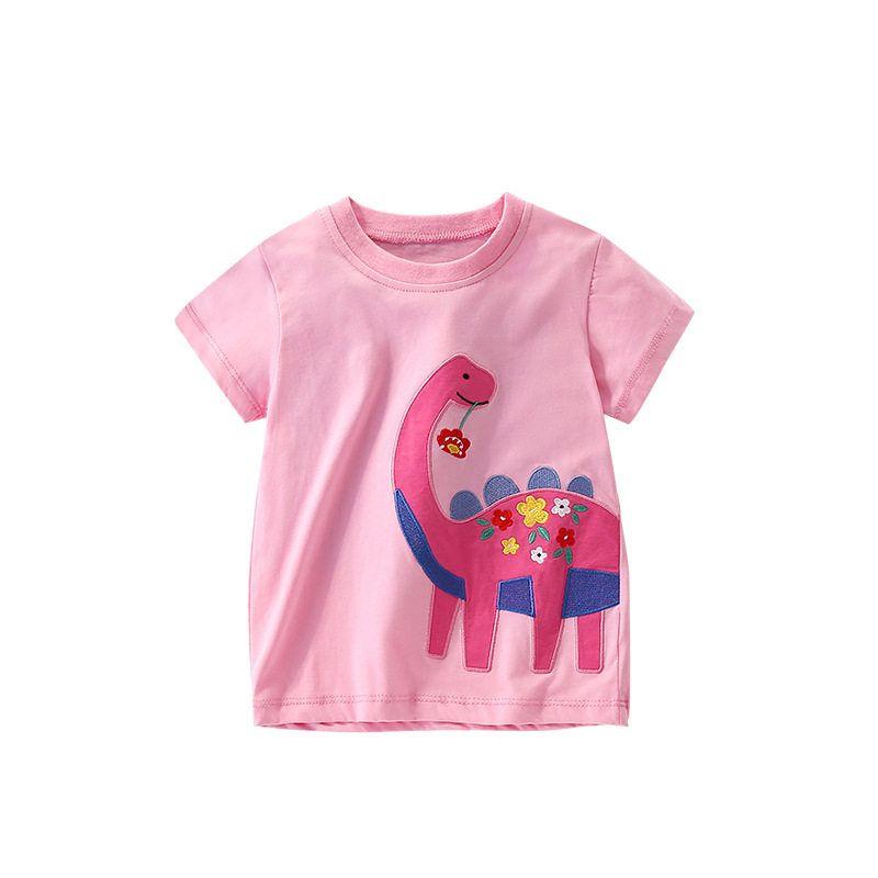 Girls' Short-Sleeved T-Shirt Summer Wear 2025 New Stylish Children's Dinosaur Base Shirt Versatile Top for Baby Girls Summer 8