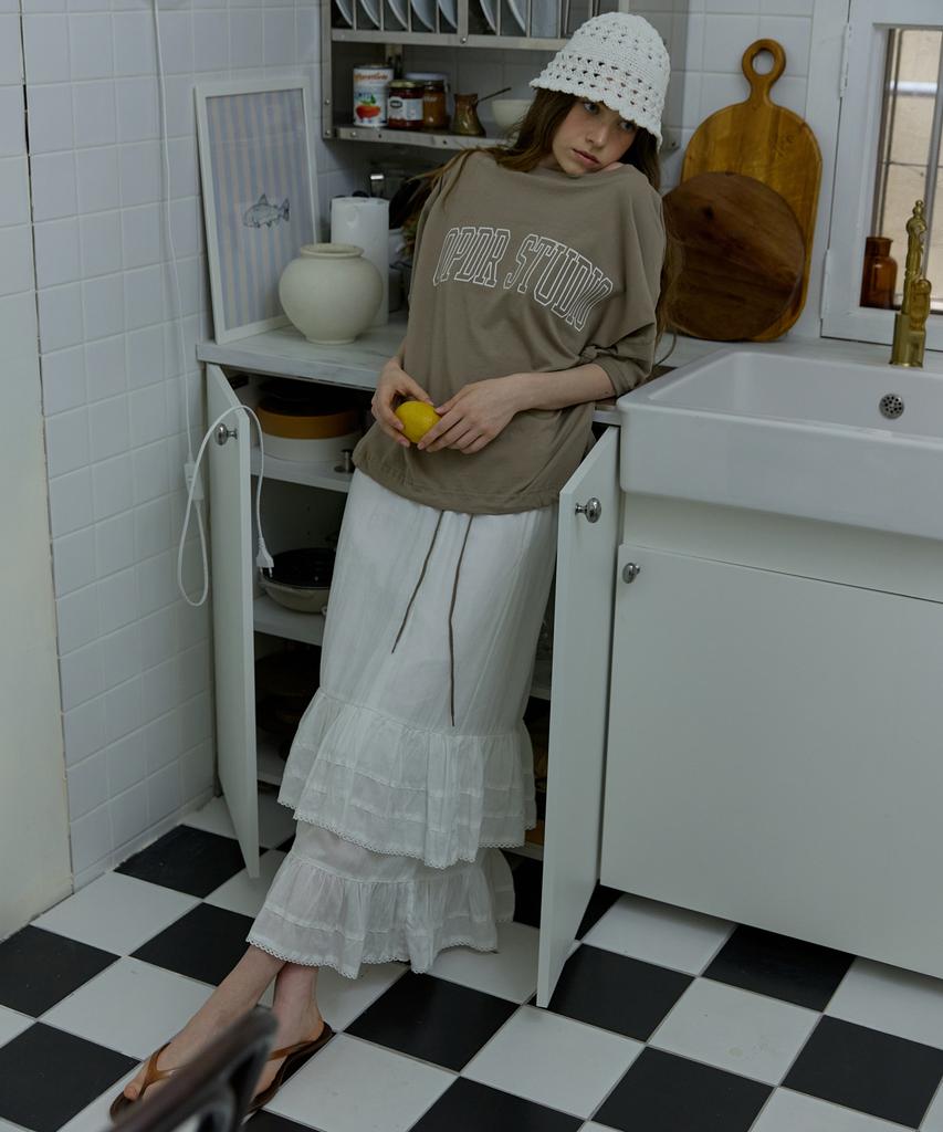 Opeundoeoseutyudio Linen Frill Tiered Skirt Ivory