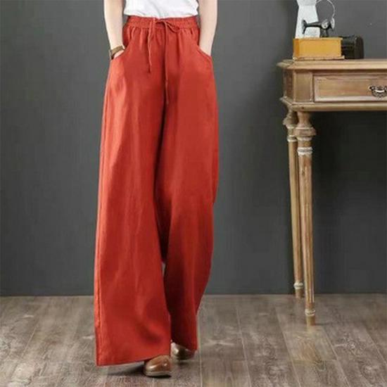 Japanese Style Linen Wide-Leg Yoga Pants - Women's Casual Cotton Blend Straight-Leg Draping Trousers