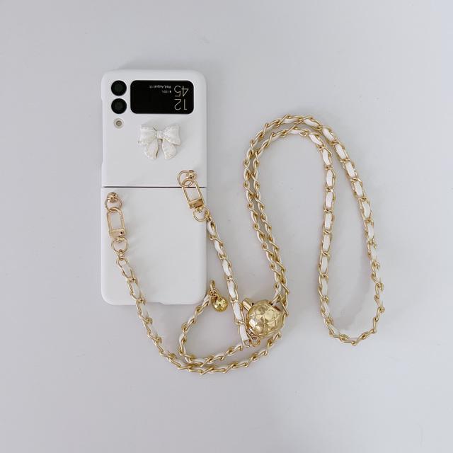 

Ультратонкий чехол с бантом для Samsung Galaxy Z Flip 3 4 5g Flip4 Flip3 с ремешком через плечо, длинная защитная цепочка, корейский чехол Case Strap белый