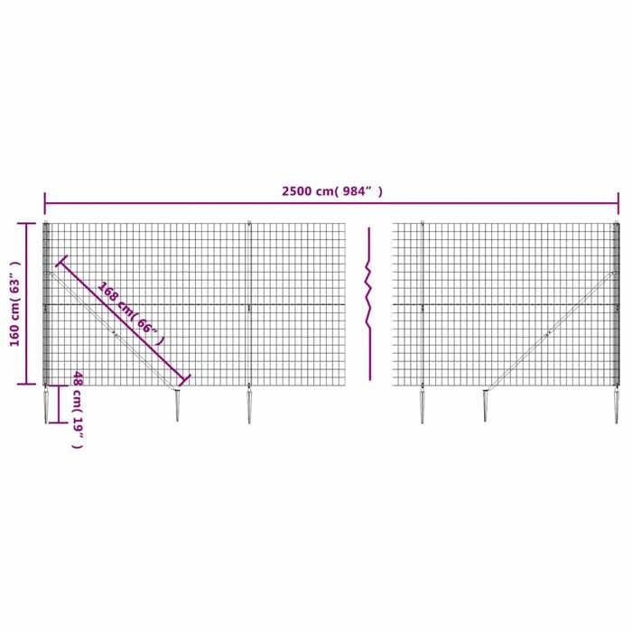 VidaXL Clôture en Treillis Métallique et Ancrage, Panneau de Clôture Décoratif, Barrière de Protection Jardin Patio 154268