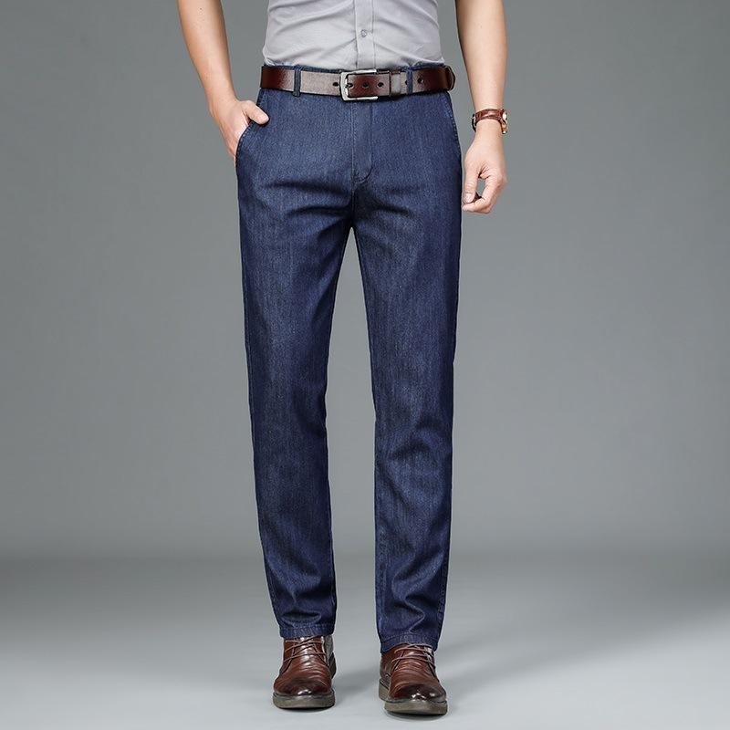 

Весенне-летние тонкие джинсы из чистого хлопка, повседневные, прямого кроя, свободные, костюм «папа», для среднего и пожилого возраста, с высокой талией, старый бизнес 42