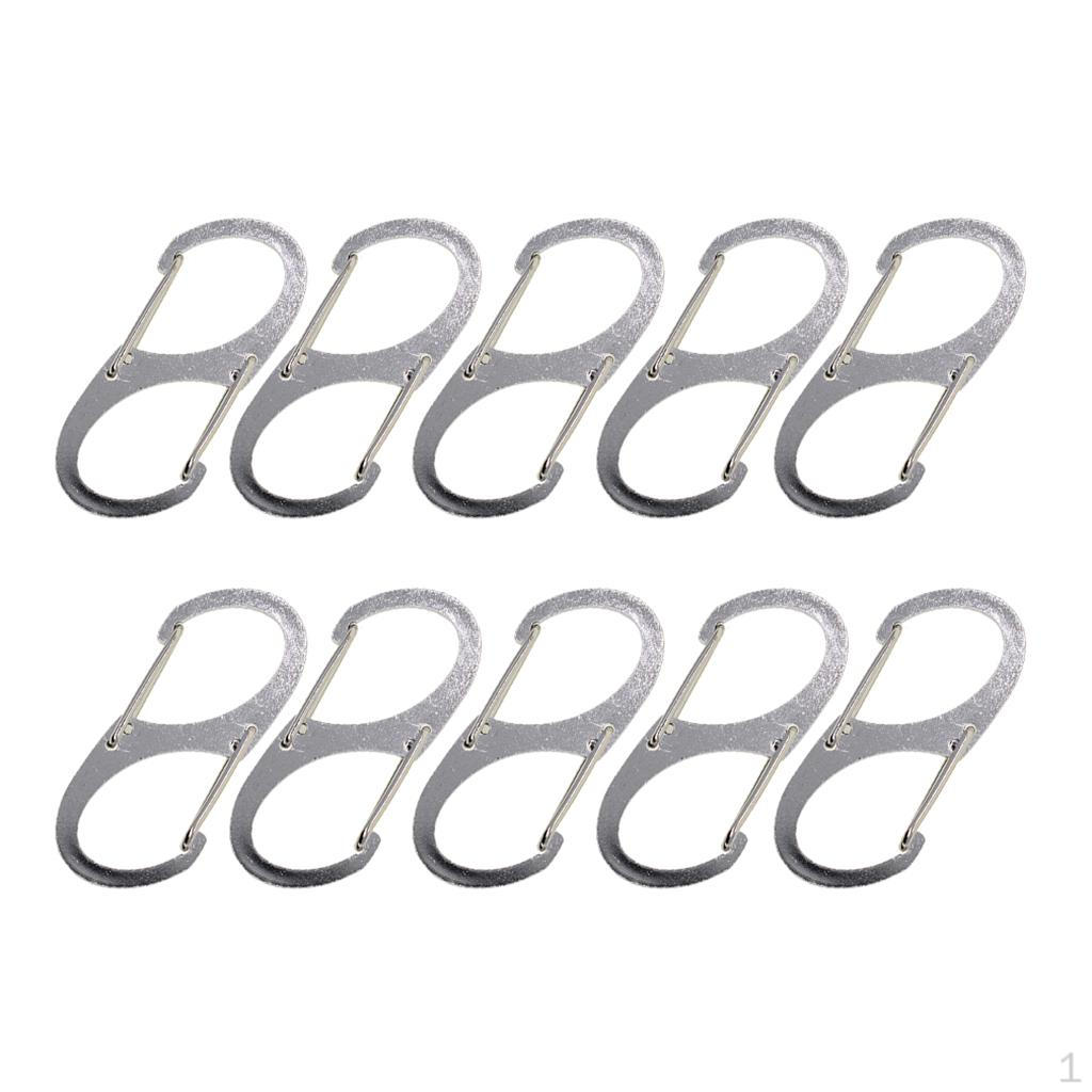 10PCS Stainless Steel Climbing Hook One Mini Keychain Carabiner Outdoor Dual Buckle Key Chain 8