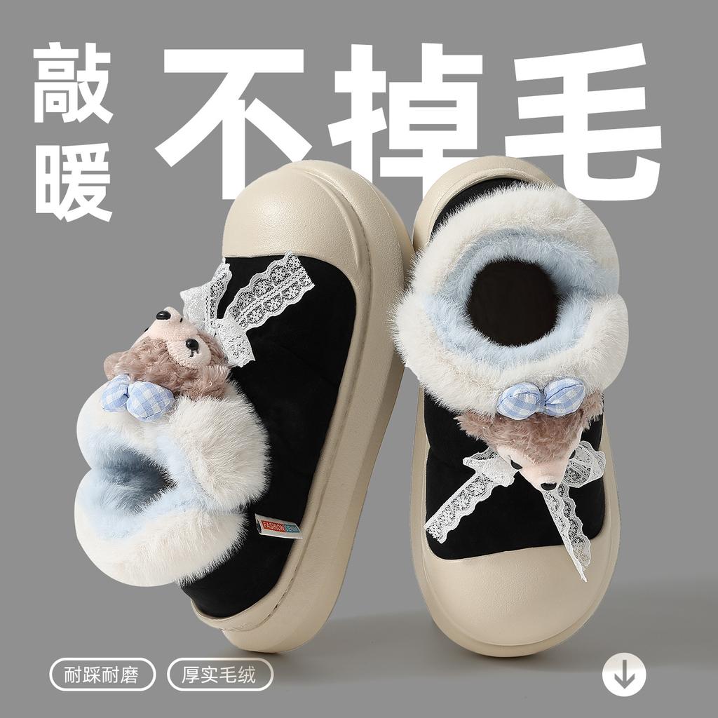 Winter cute cotton slippers bag and indoor home plush thick-soled warm cartoon cotton shoes outer wear