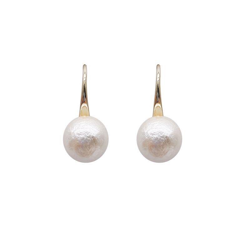 Xinjiang Cotton Pearl Ear Hook French Retro Cream Cotton Pearl Earrings Femininity Ear Hook
