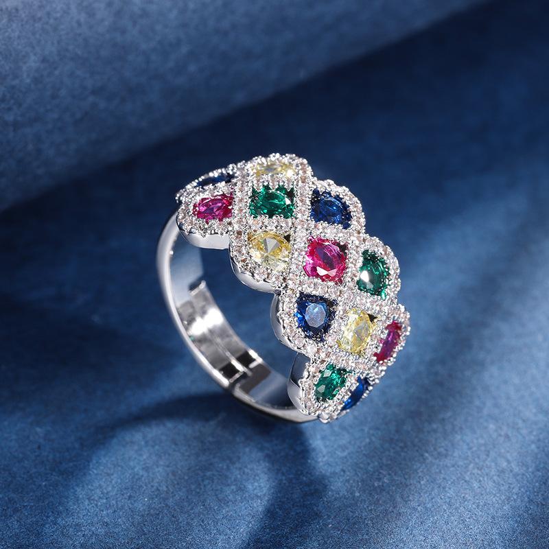 

Jewelry Copper Bottom Gold-Plated Simulation Treasure Ring Retro Style Ring Shining Diamond-Encrusted Women S Ring Opening Adjustable