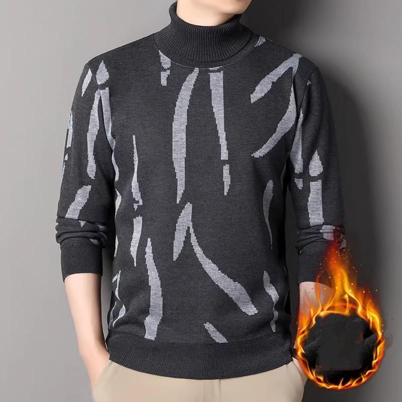 New Popular Autumn Winter Irregular Jacquard Pattern Sweater Casual Turtleneck Knitted Contrast Color Knitted Mens Pullover