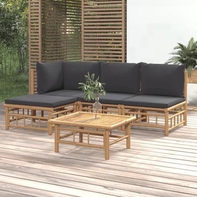Vidaxl 5-Cz. Garden Furniture Set, Dark Grey Cushions, Bamboo
