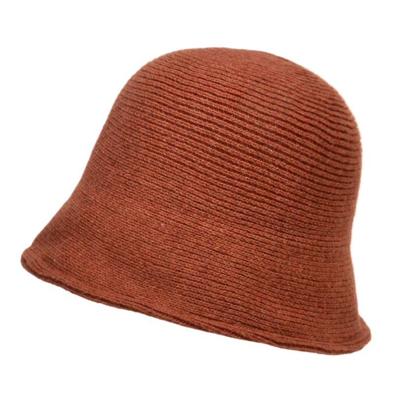 Herbst- und Winterstrick-Bucket-Hut einfarbig schlichter Damen-Topfhut neuer Außenhandel europäischer und amerikanischer Stil Hut