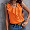 Women Vest Solid Color V-Neck Ruffle Trim Sleeveless Blouse Loose Fit Summer Pullover Tops Daily Wear