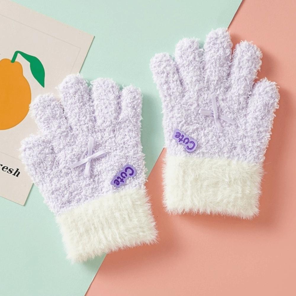 Warm Cuffs Children's Knit Gloves Soft Full Finger Mittens Kids Winter Gloves Winter Daily Wear