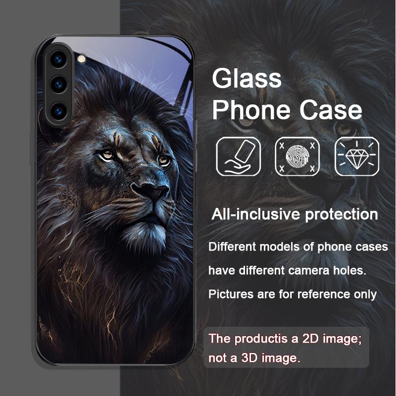 Luxurious Lion Pattern Tempered Glass Phone Case for Samsung Galaxy S25 Ultra S24 S23 Plus S22 S21 S20 FE M55 M54 5G Back Cover