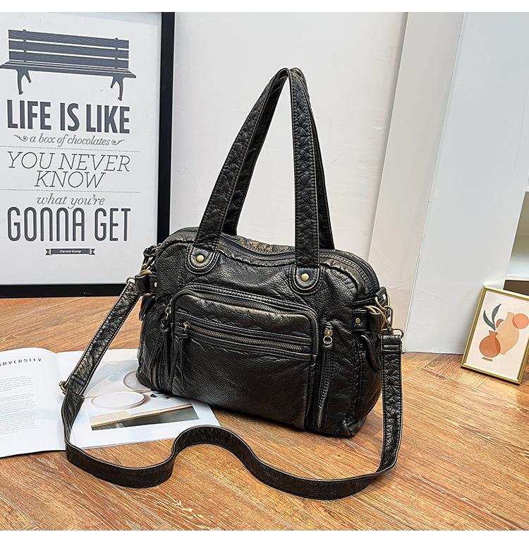 

Stylish and simple portable tote bag, new washed soft messenger bag, women s large-capacity leisure travel bag