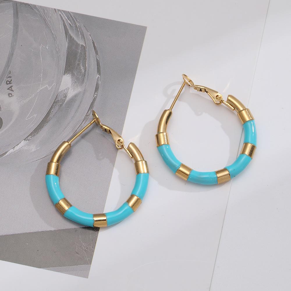 Fashion European and American Titanium Steel Round Earrings Light Luxury Enamel Oil Drop Earrings High Sense Niche Dopamine Earrings
