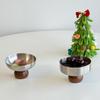 Stainless Steel Round Wood Base Dessert Cup & Bowl Set