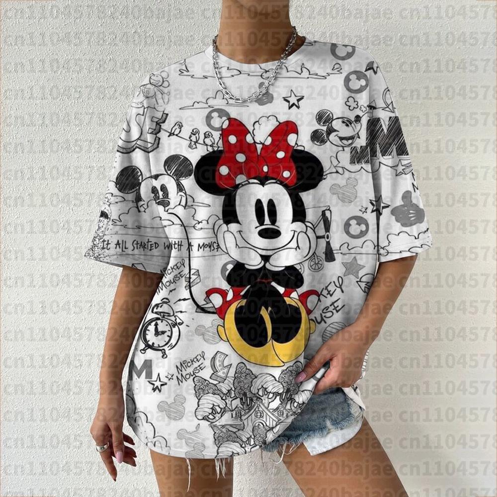 Summer  T Shirt Women  Mickey Mouse Print Female Clothes Top O-neck Ladies  Fashion Streetwear Hip-hop Shirt