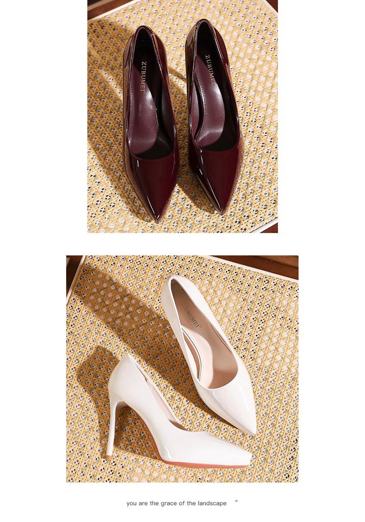 1088-D1 Women's Patent Leather Stiletto Heels with Pointed Toe, Elegant French Design, Inner Waterproof Platform, 2025 Collection.