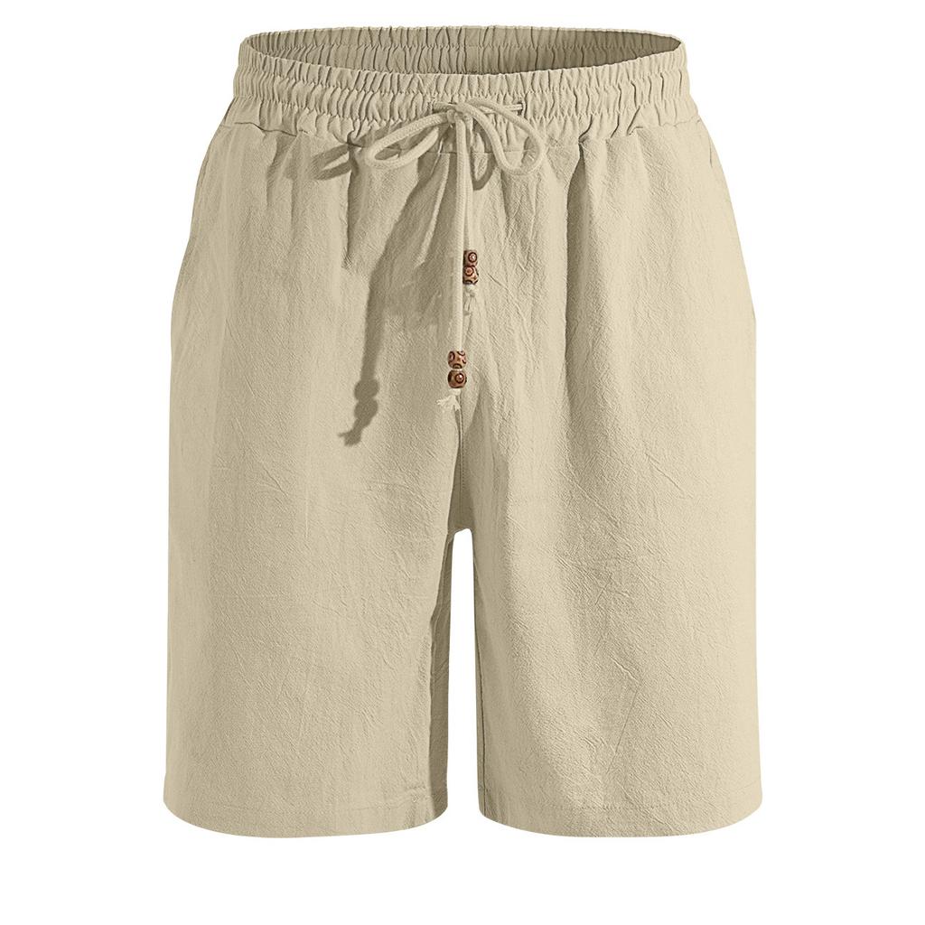 Men's Casual Shorts Cotton Elastic Waist Shorts Drawstring Summer Lightweight Shorts for Men Linen Casual Beach Vacation Yoga Golf Shorts with Pockets