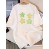 Women's with Green Star Print Sleeve Round Neck Summer Short Sleeved Harajuku Streetwear Tops Clothes