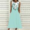 Ladies Plus Size Sleeveless Crew Neck Dress Distinct Floral Printed Loose Mid Length Dress