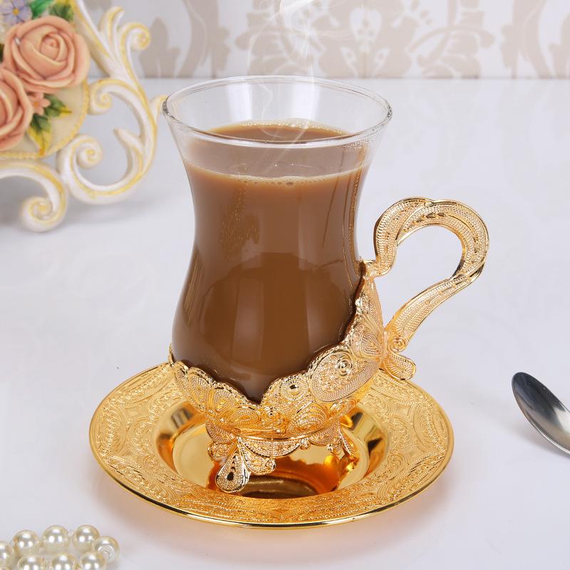 New European zinc alloy exquisite craftsmanship metal coffee cup coffee set tea cup milk tea cup water cup with saucer