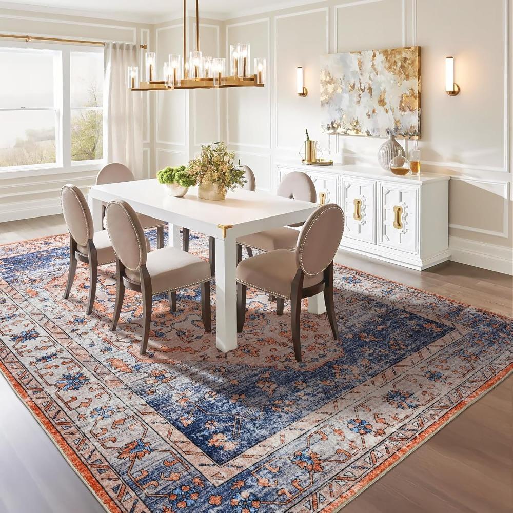 Large Area Rugs for Families: Stain-Resistant, Non-Slip, Washable Carpet for Living Rooms In Blue