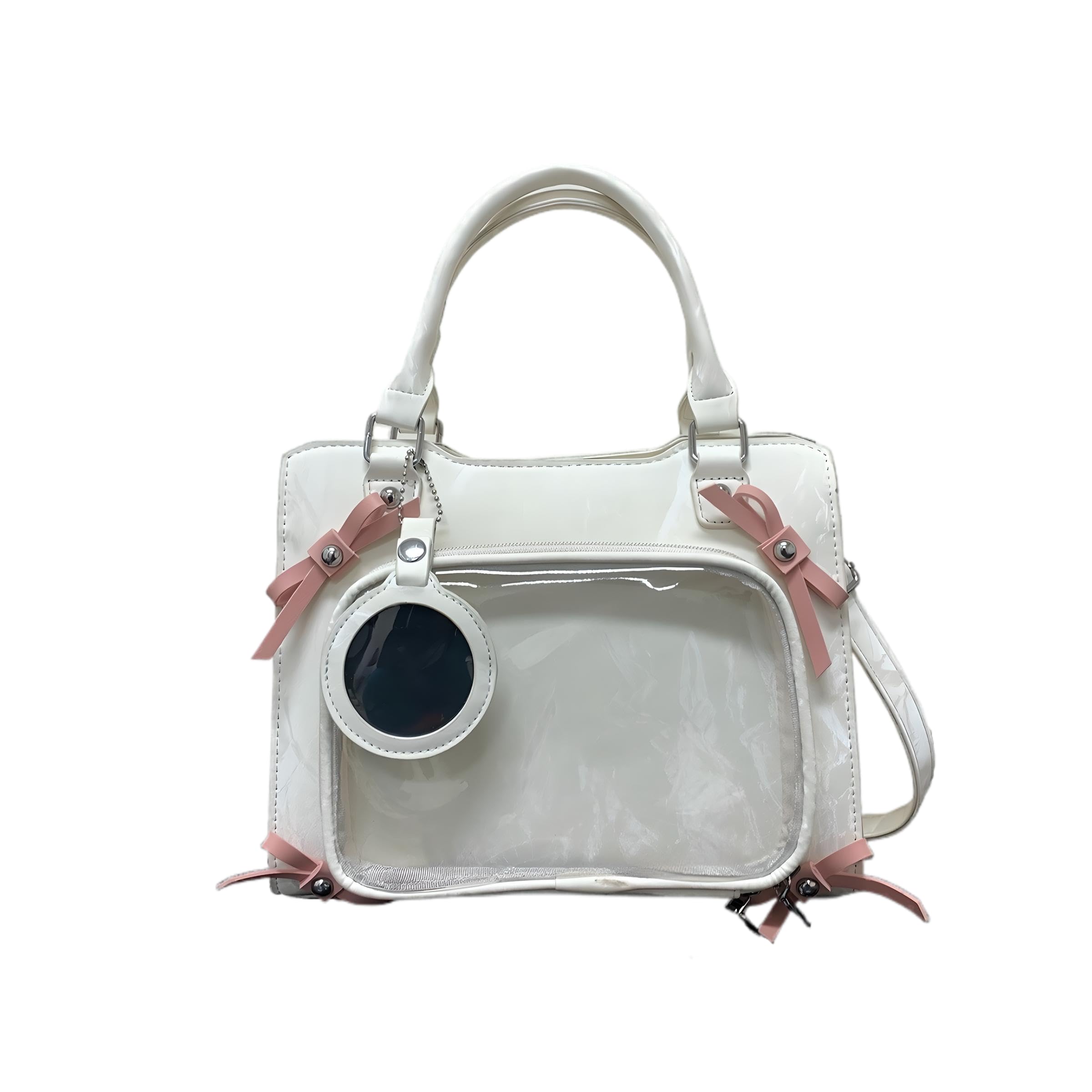 

[peron] Сумка-іта, Сумка-тоут 2-в-1, Сумка через плече, Сумка-шопер, Чохол для значків з рожевою стрічкою, Плюшева іграшка для ошікацу (Білий)