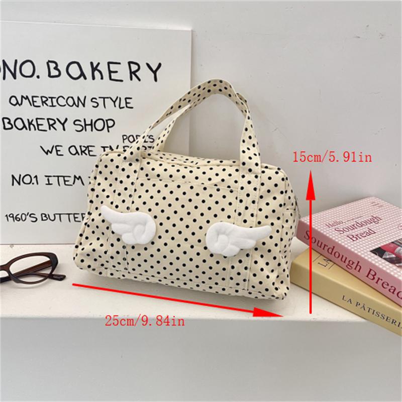 Cute Polka Dot Wings Handbag Cosmetic Bag Large-Capacity Portable Travel Toiletry Bag Organizing Storage Bag Schoolbag Girl Gift