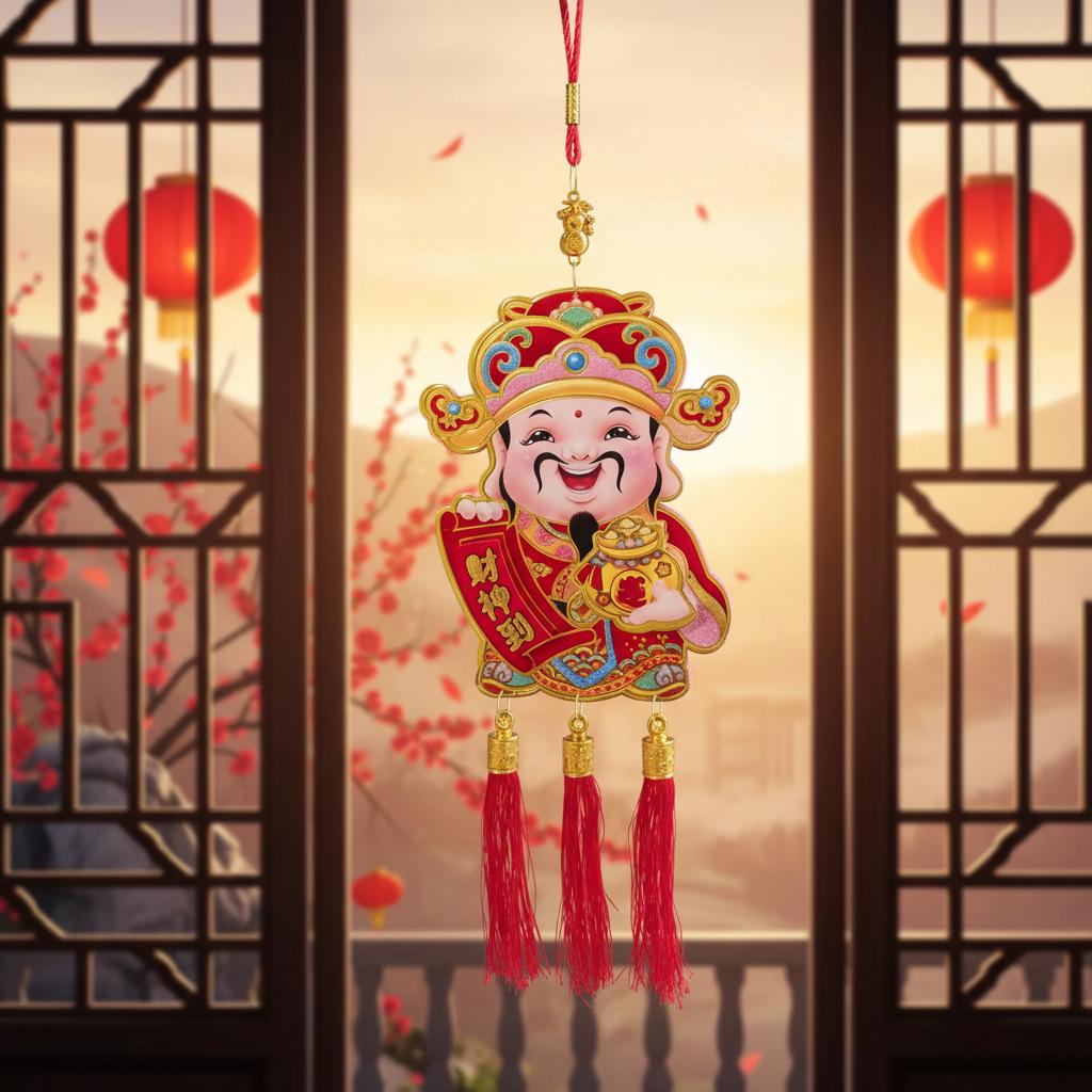 

Spring Festival 3D God of Wealth Pendant: Stylish Wall Decoration for Living Room or Entrance Hall