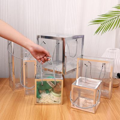 10pcs Transparent PVC Tote Bags Boxy Handle Gift Bags with Gold or Silver Trim for Weddings Birthdays Party and Retail Display