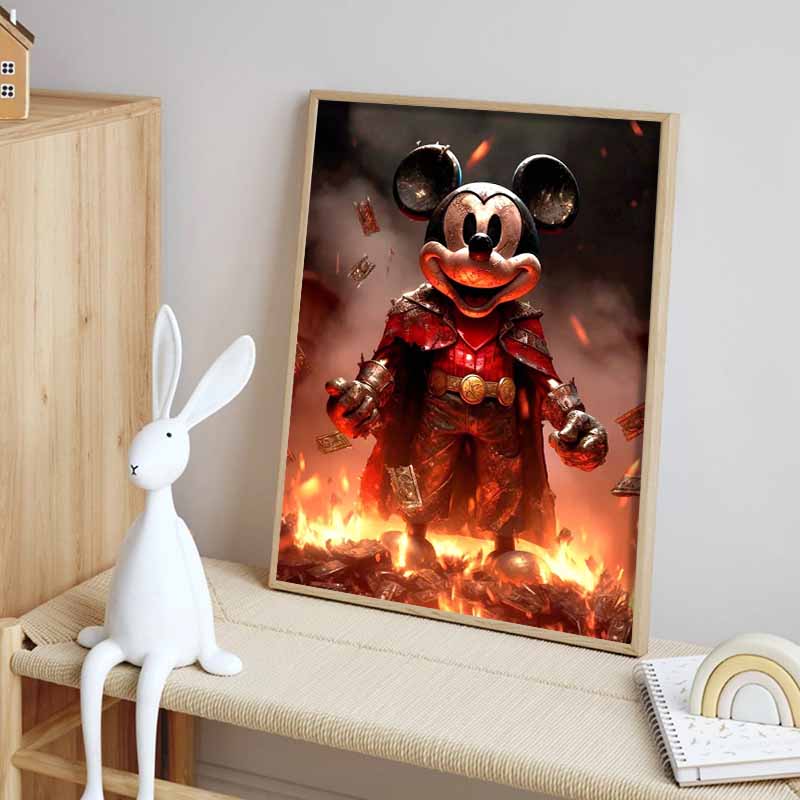 Disney Diamond Painting Dark Warrior Style Mickey Mouse Illustration, 5D Diamond Painting Art Embroidery Cross Stitch Room Decoration