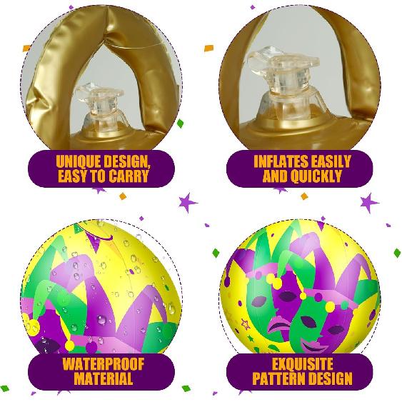3 Pcs 24 Inch Mardi Gras Decorations Giant Mardi Gras Inflatables Ball Masquerade Inflatables PVC Outdoor Air Blow up Balls for Themed Party