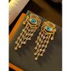 Vintage Crystal Tassel Devil's Eye Earrings Light Luxury Retro High Grade Heavy Duty Earnail Women