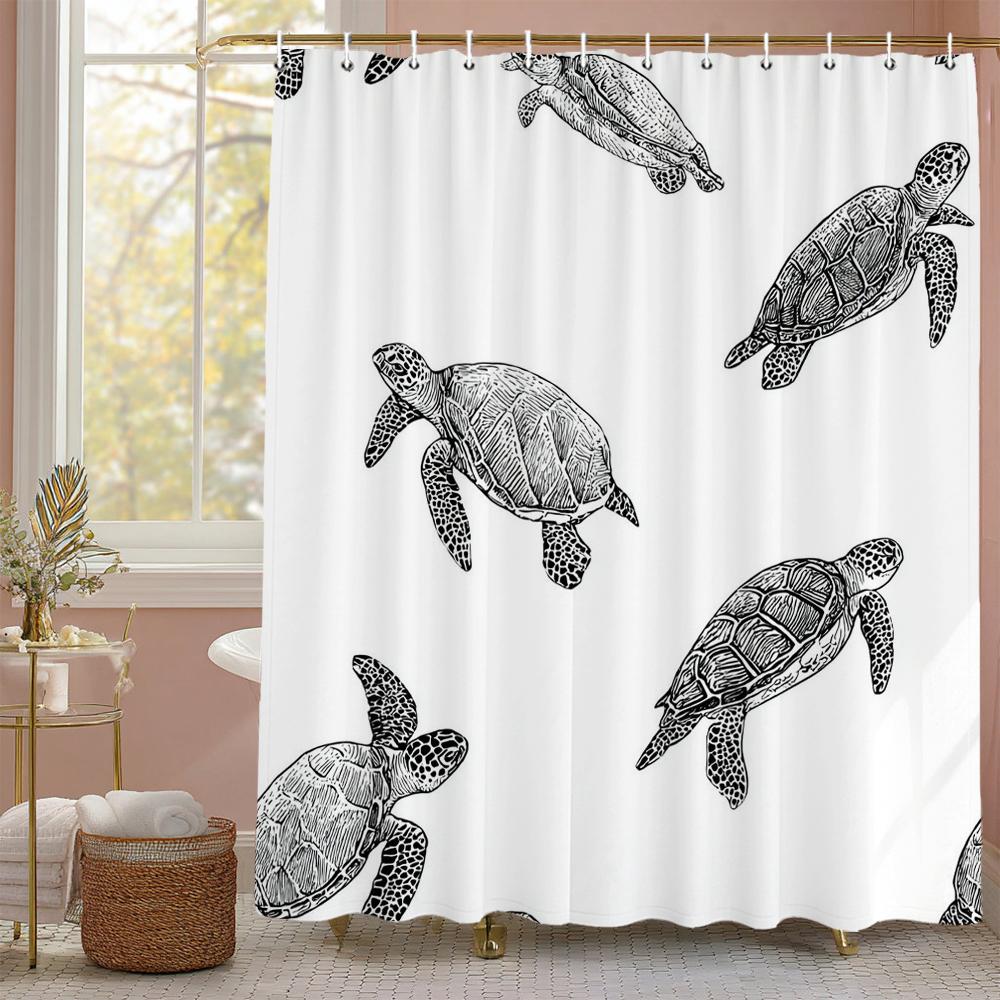 Schwarz Weiß Grau Minimalistische Haie, Schildkröten, Oktopus, Fische Duschvorhang, Dekorative Badezimmer-Duschvorhänge, mit Haken