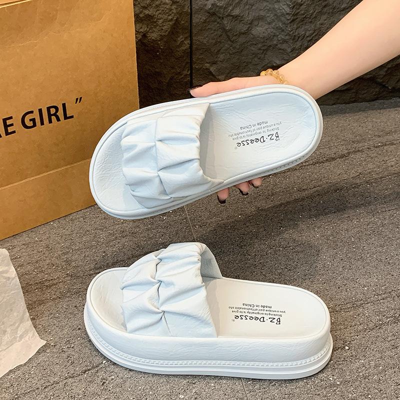 

Шлепанцы на толстой подошве для женской уличной обуви 2025 лето новые нескользящие увеличивающие рост модные шлепанцы-маффины на одной перемычке 40 синий