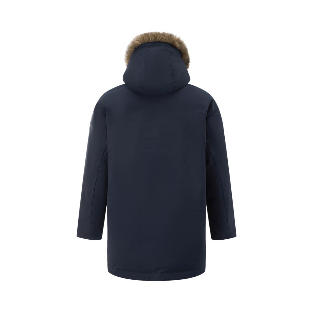 Li Ning Sports Trend Series Solid Color Hooded Zipper Cold Resistant Winter Outdoor Mid-Length Down Jacket Men Outerwear Deep-Navy-Blue AYMU361-3