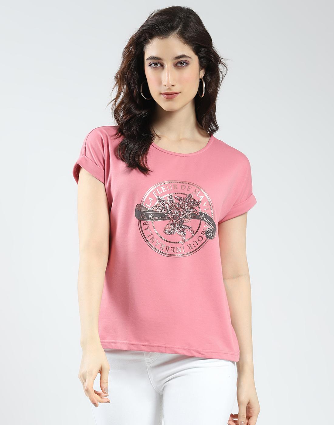 

Monte Carlo Women s Printed Half Sleeve Round Neck Top 3XL розовый