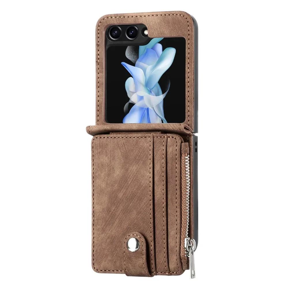 Faux Leather Galaxy Z Flip 6 Wallet Phone Case with Removable Card Holder for Samsung Z Flip 5 4 3 Flip5 Flip4 Flip3 5G Cover
