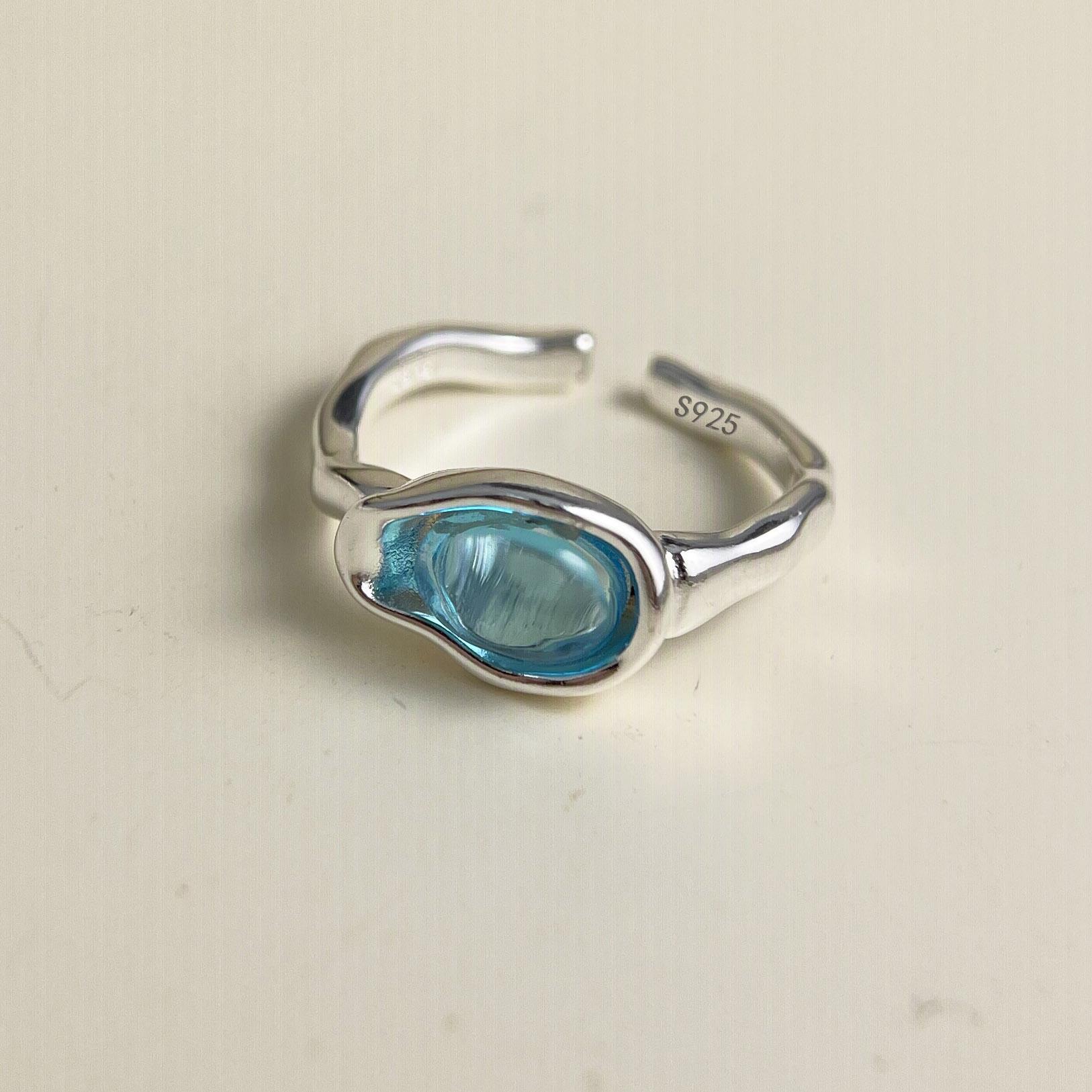 

925 Sterling Silver Rings for Women Couple Minimalist Handmade BLue Stone Ring Fine CZ Jewelry Birthday Gift Prevent Allergy resizable