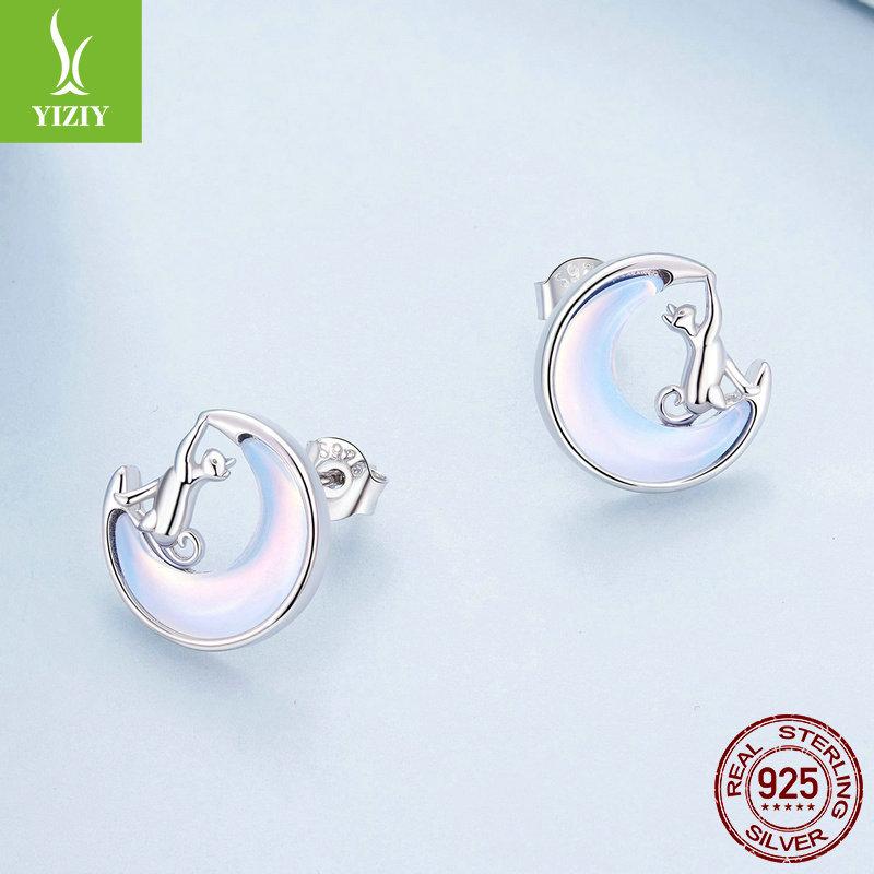 Niche Light Luxury Moon Cat Stud Earrings Female, Temperament S925 Sterling Silver Earrings