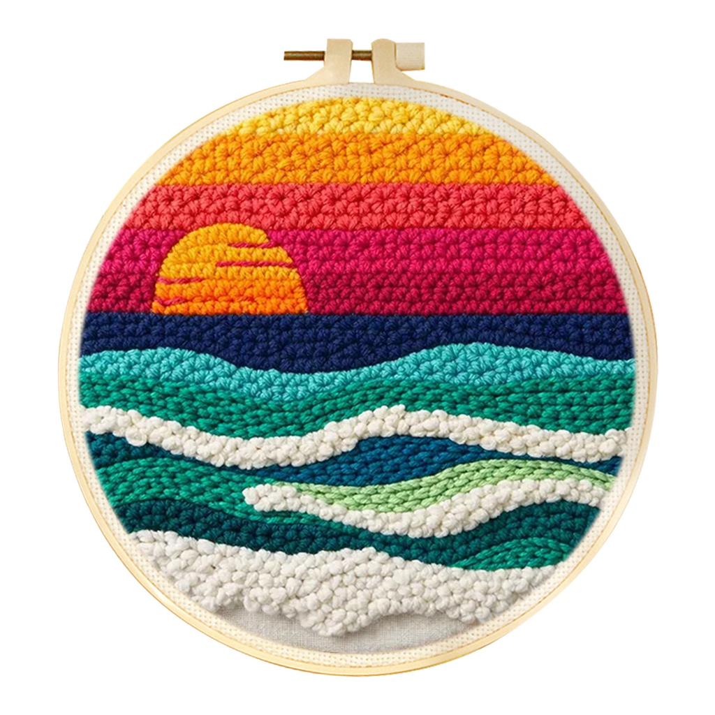 DIY Punch Needle Embroidery Kit with Yarn Landscape Pattern Starter Kit Magic Tufting Set Poking Cross Stitch Tools For Knitting