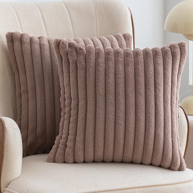 1pc Faux Fur Plush Decorative Throw Pillow Covers Fuzzy Striped Soft Pillowcase Cushion Covers for Sofa Couch Bedroom 18x18 Inch