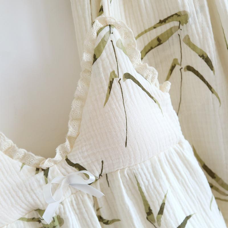 2025 Summer New Women's Pajama Set 100% Pure Cotton Crepe Sling+Shorts+Crop Pants Three Piece Set with Chest Cushion Home Fury