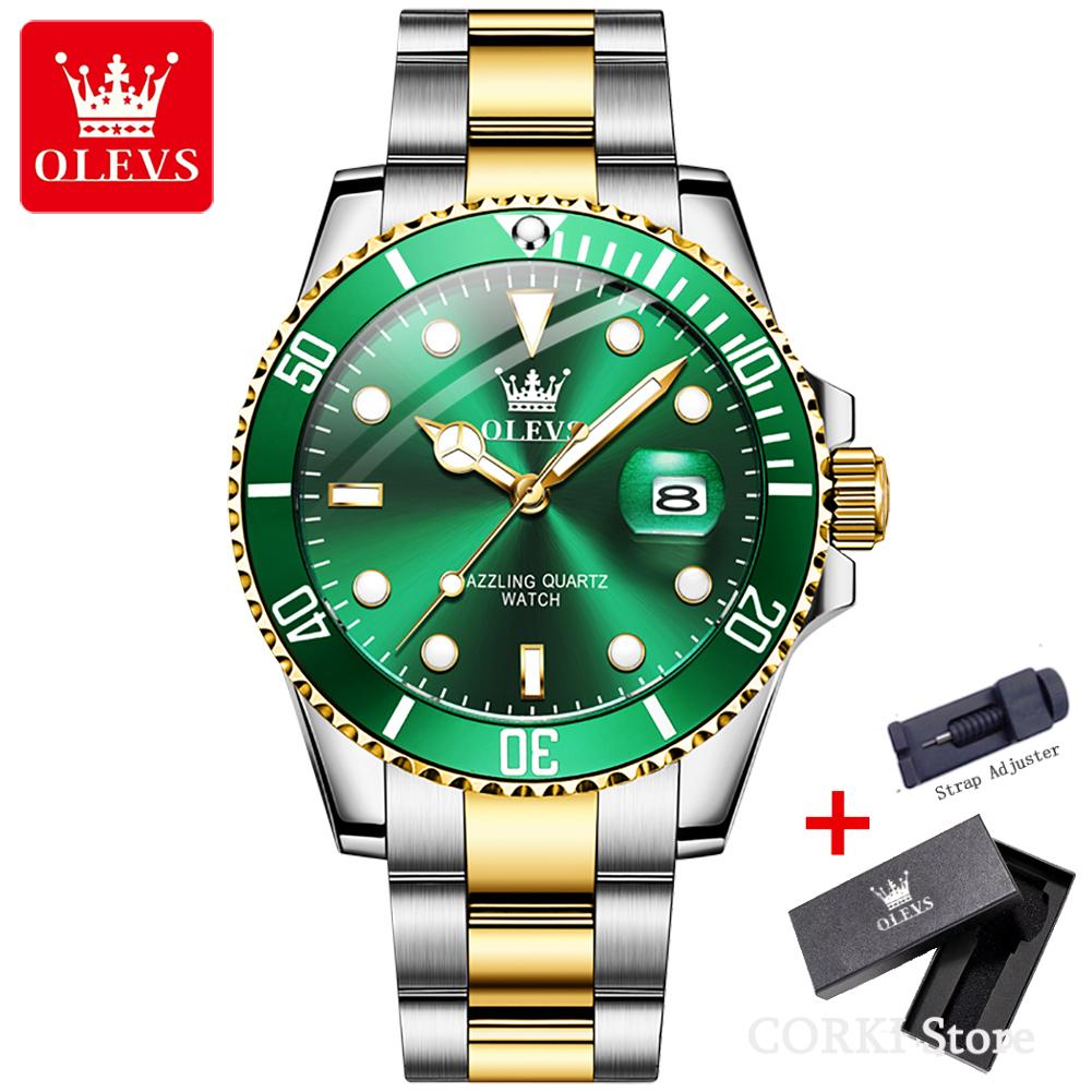 OLEVS 5885 Luxury Stainless Steel Waterproof Quartz Watch for Men Stainless Steel Calendar Luminous Mens Wristwatch Sport Reloj
